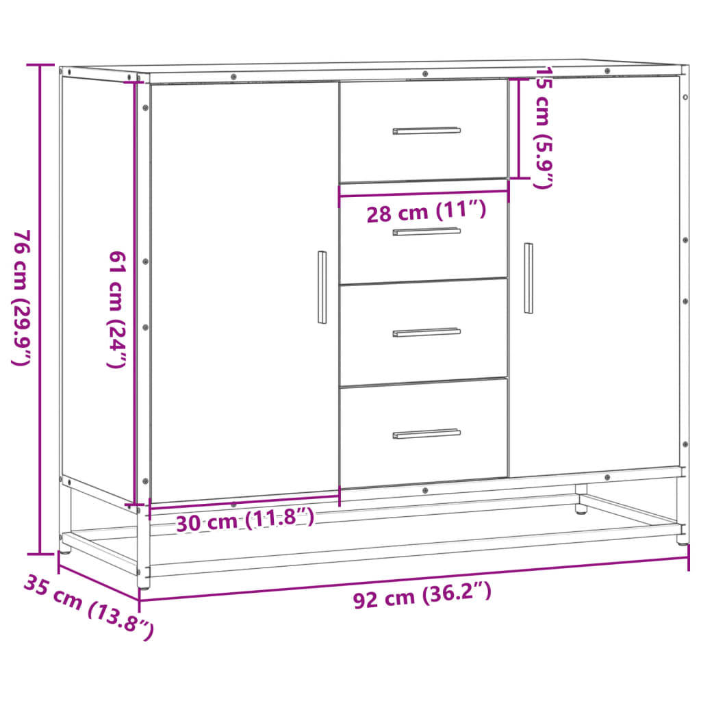 Sideboard Schwarz 92x35x76 cm Holzwerkstoff