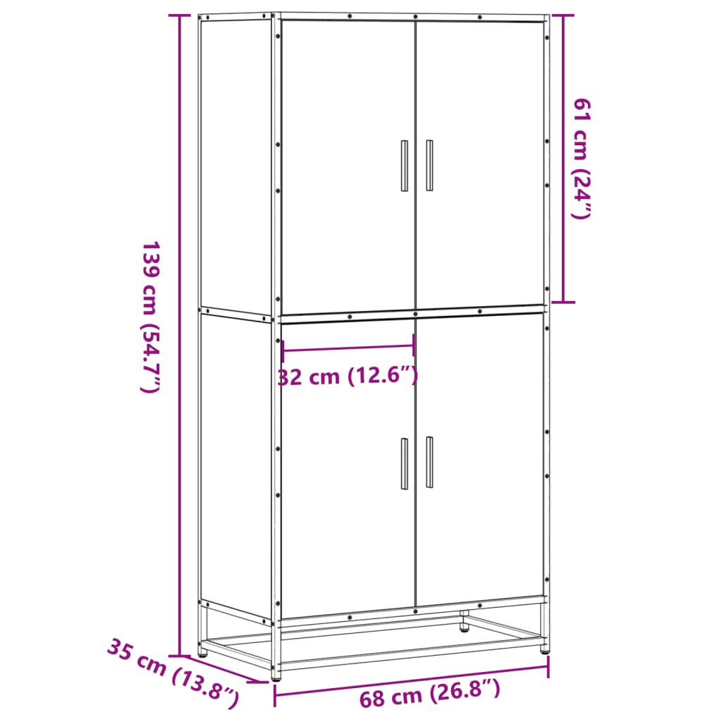 Highboard Schwarz 68x35x139 cm Holzwerkstoff