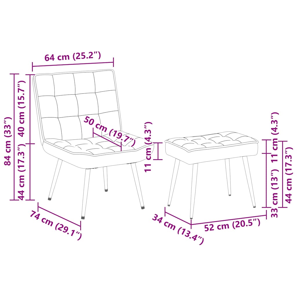 Relaxsessel mit Hocker Rosa Samt