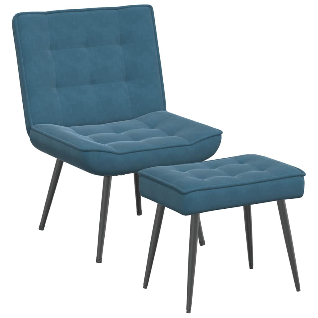 Relaxsessel mit Hocker Blau Samt