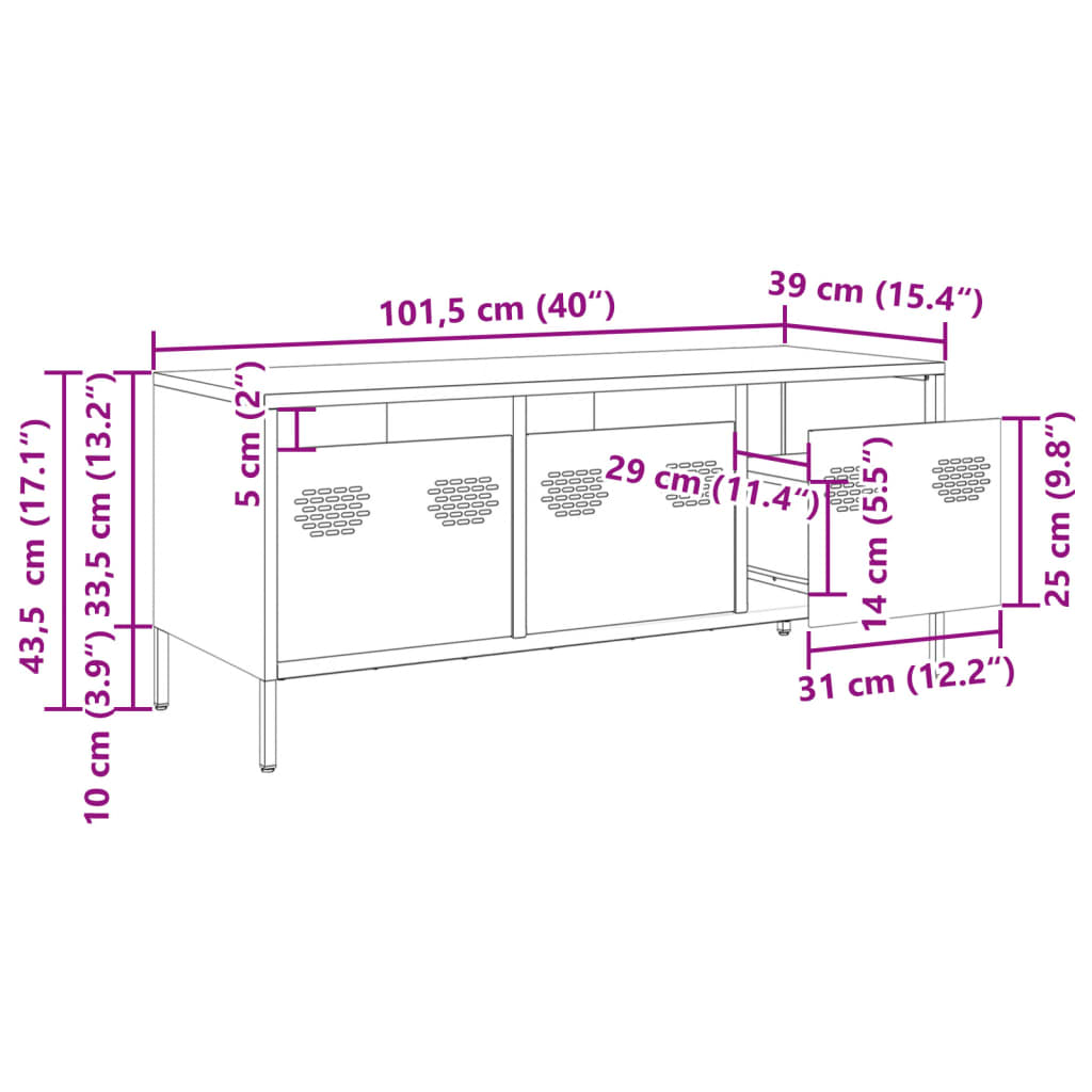 TV-Schrank Schwarz 101,5x39x43,5 cm Kaltgewalzter Stahl