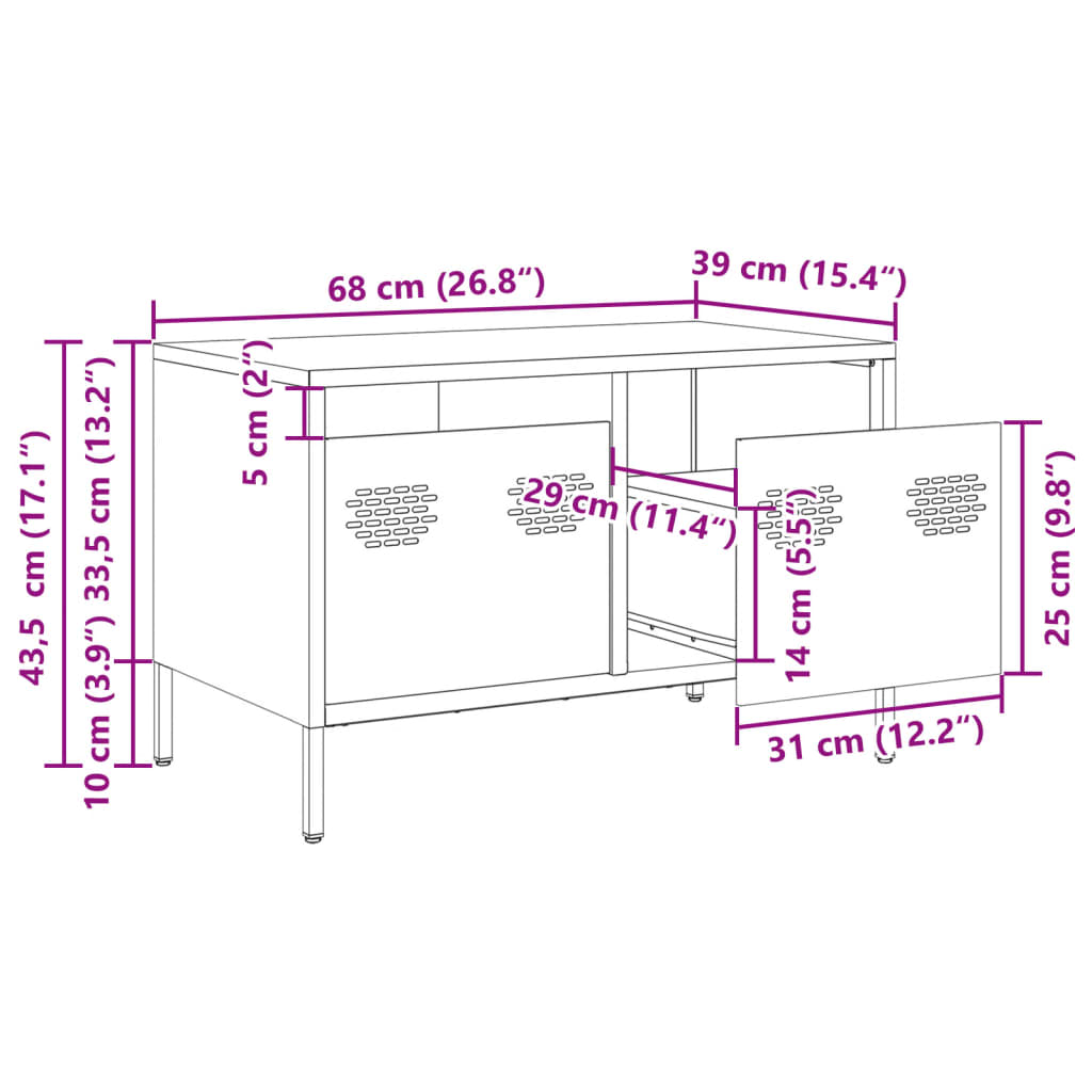 TV-Schrank Schwarz 68x39x43,5 cm Kaltgewalzter Stahl