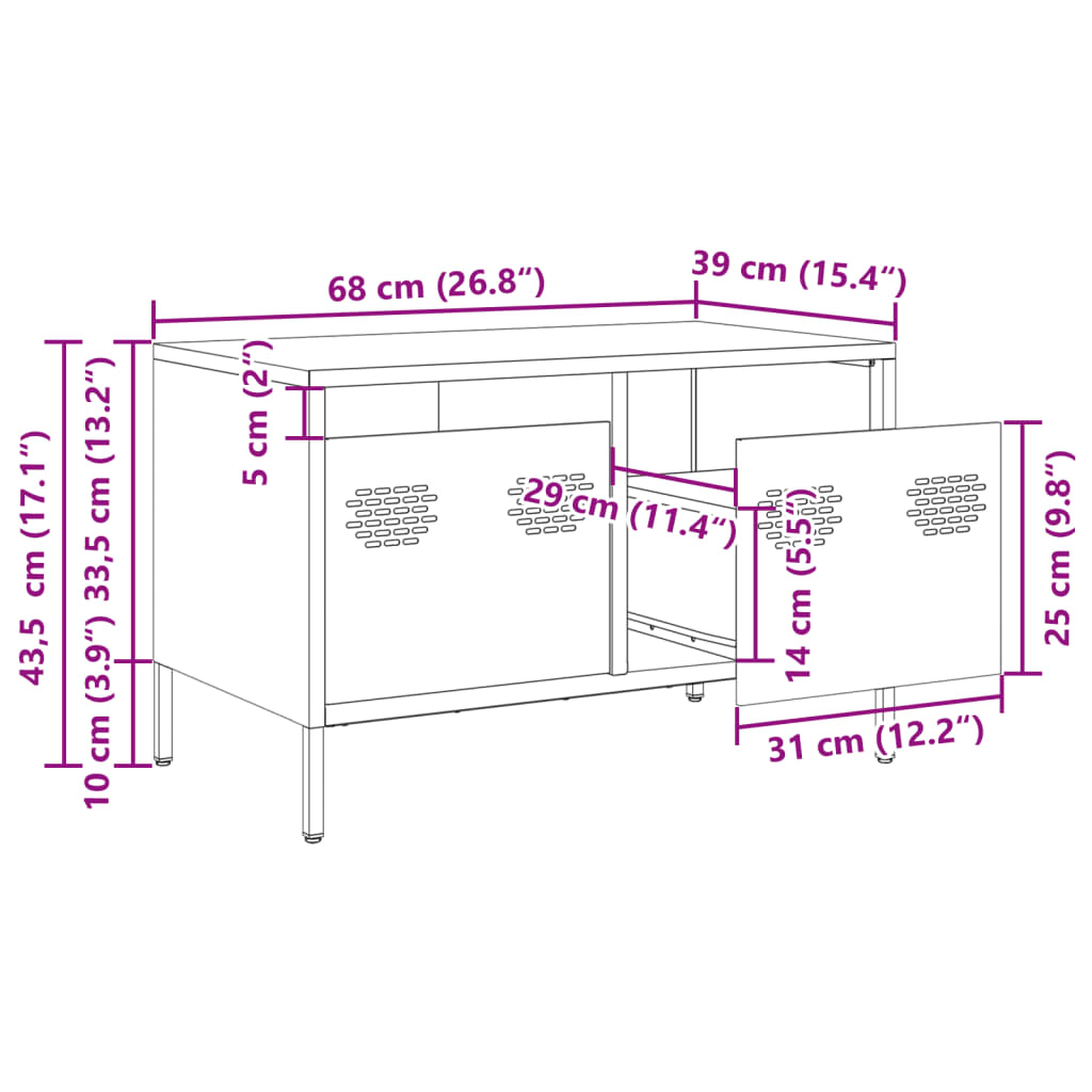 TV-Schrank Rosa 68x39x43,5 cm Kaltgewalzter Stahl