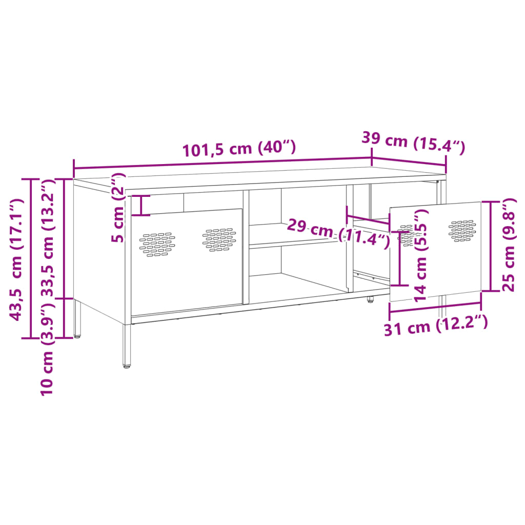 TV-Schrank Schwarz 101,5x39x43,5 cm Kaltgewalzter Stahl