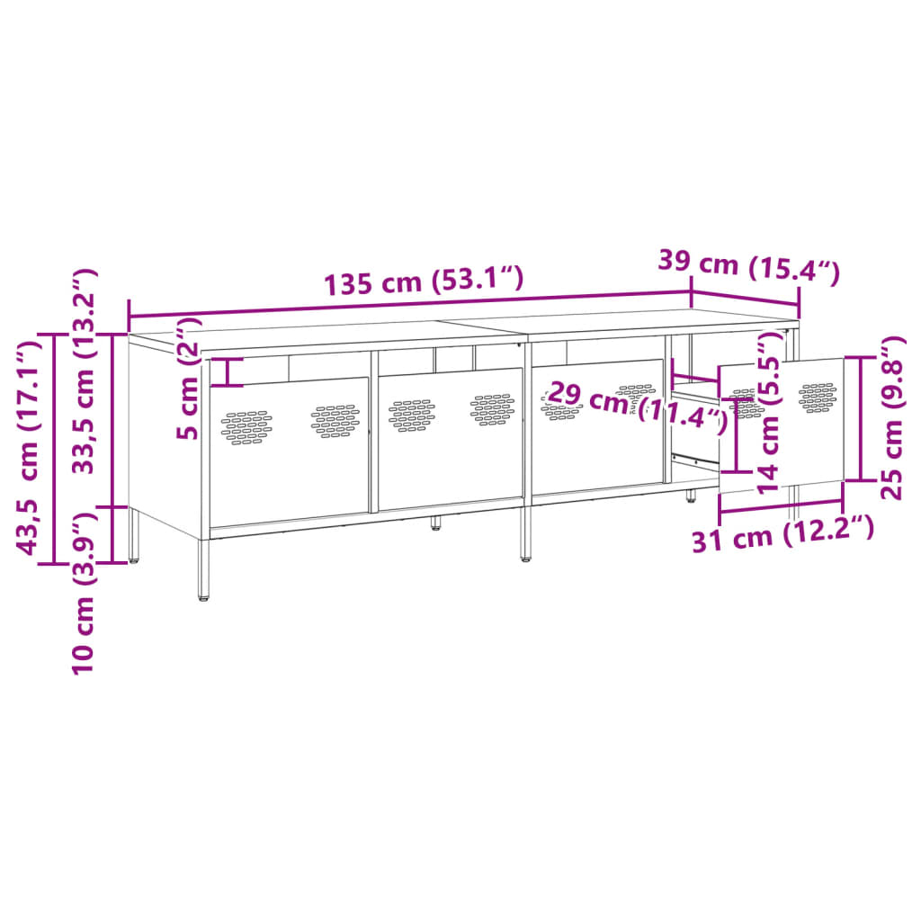 TV-Schrank Schwarz 135x39x43,5 cm Kaltgewalzter Stahl