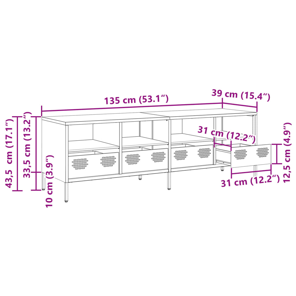 TV-Schrank Schwarz 135x39x43,5 cm Kaltgewalzter Stahl