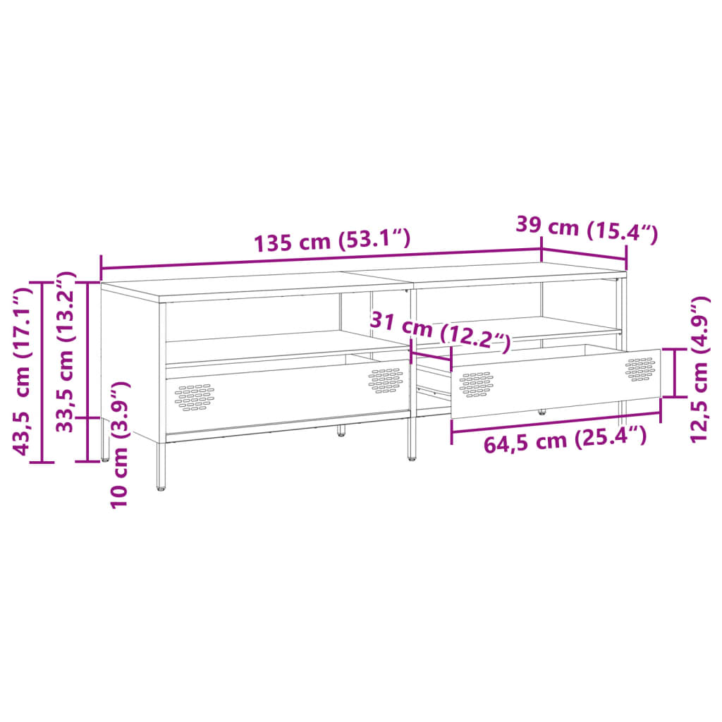 TV-Schrank Schwarz 135x39x43,5 cm Kaltgewalzter Stahl