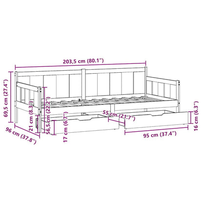 Tagesbett mit Schubladen 90x200 cm Massivholz Kiefer