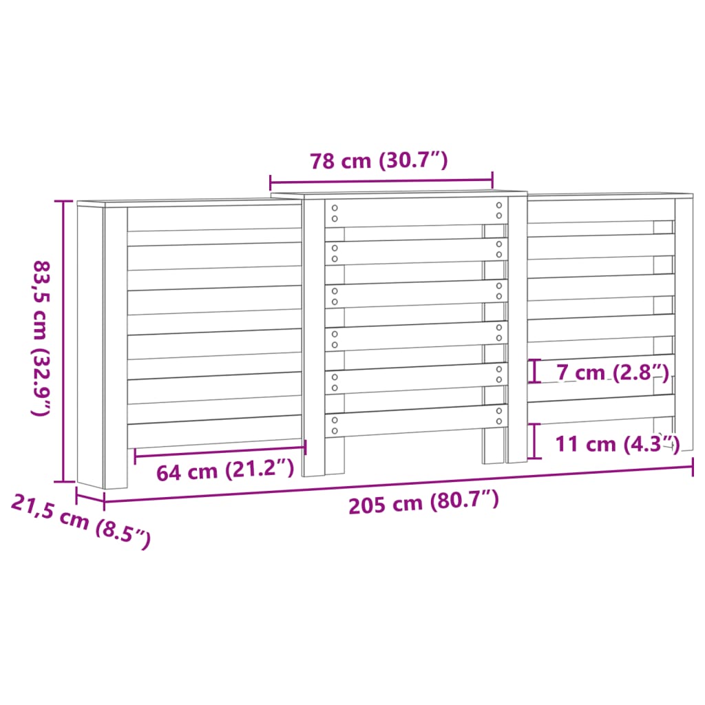 Heizkörperverkleidung Altholz-Optik 205x21,5x83,5 cm