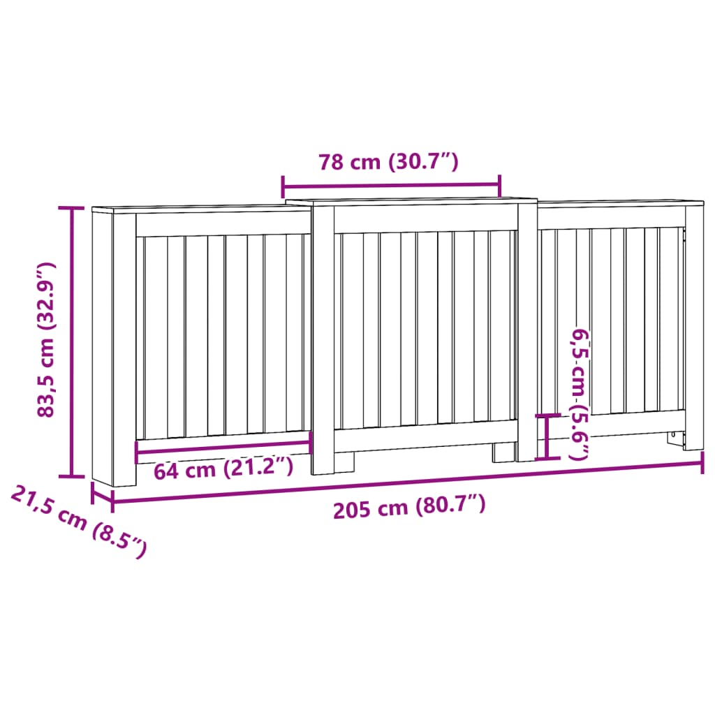 Heizkörperverkleidung Altholz-Optik 205x21,5x83,5 cm