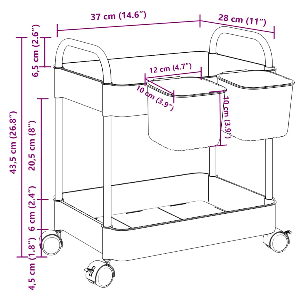 Aufbewahrungswagen 2 Etagen Transparent 37x28x43,5 cm Acryl