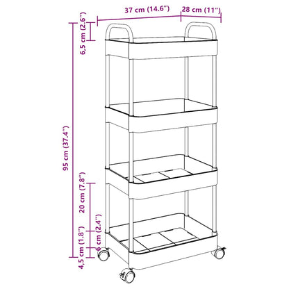 Aufbewahrungswagen 4 Etagen Transparent 37x28x95 cm Acryl