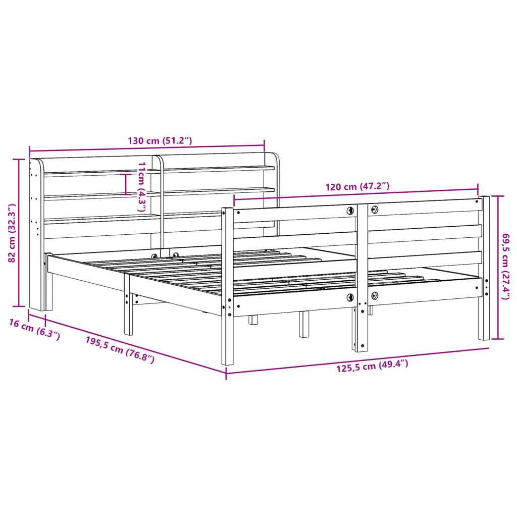 Bettgestell mit Kopfteil ohne Matratze 120x190 cm