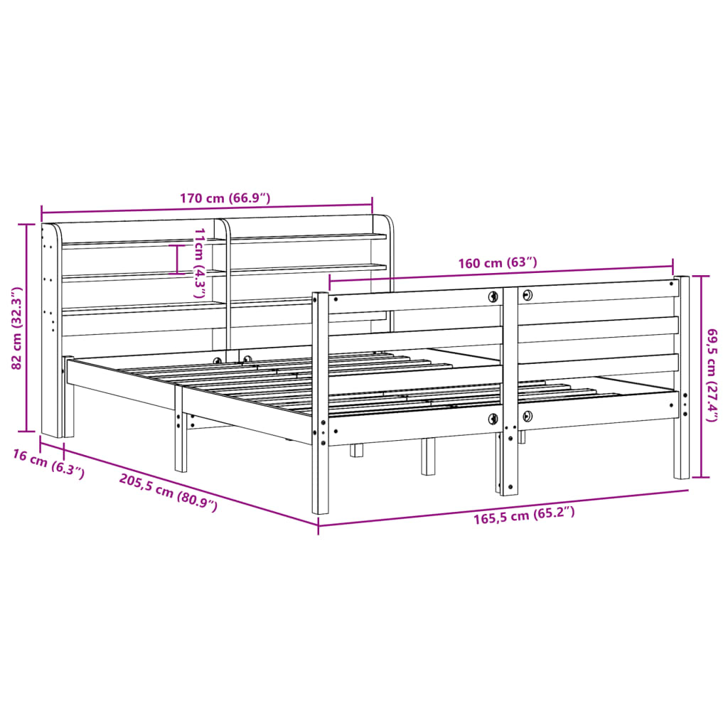 Bettgestell mit Kopfteil ohne Matratze Weiß 160x200 cm