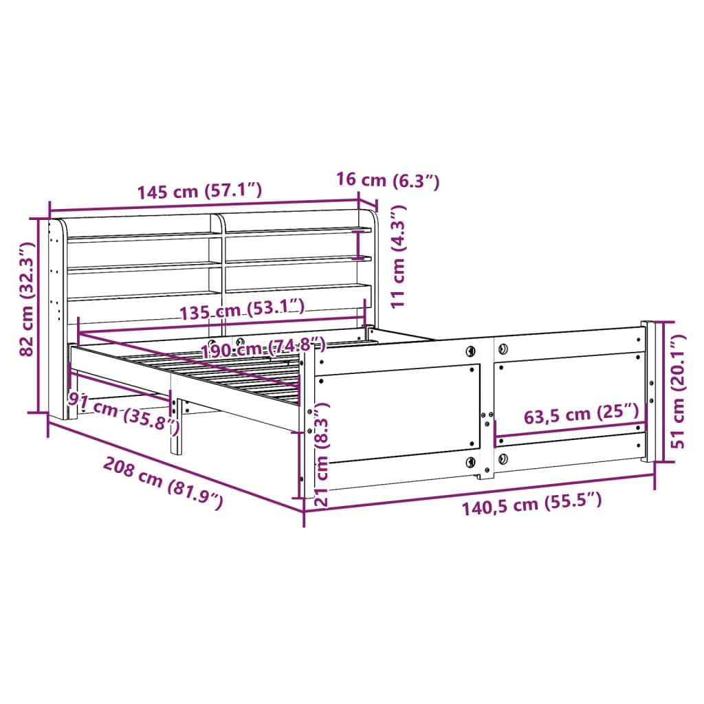 Bettgestell mit Kopfteil ohne Matratze Weiß 135x190 cm