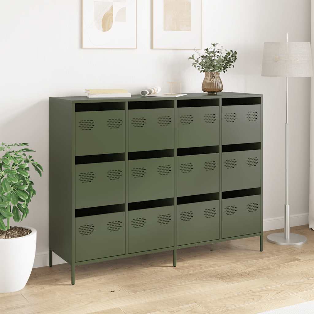 Sideboard Olivgrün 135x39x103,5 cm Kaltgewalzter Stahl