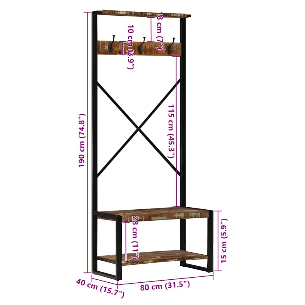 Kleiderständer Mehrfarbig 80x40x190 cm Altholz Massivholz