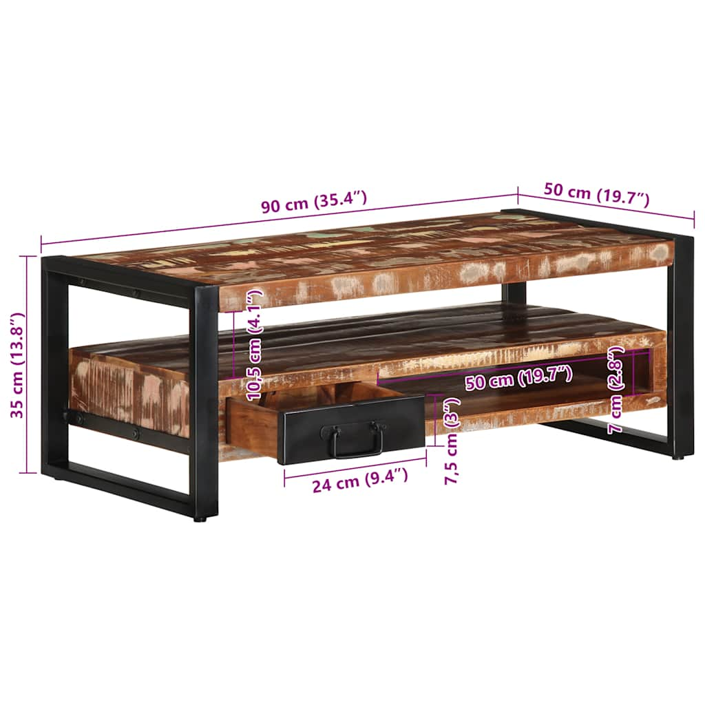 Couchtisch Mehrfarbig 90x50x36 cm Altholz Massiv