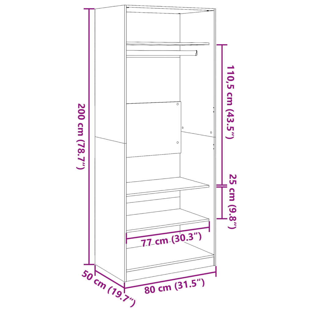 Kleiderschrank Braun Eichen-Optik 80x50x200 cm Holzwerkstoff