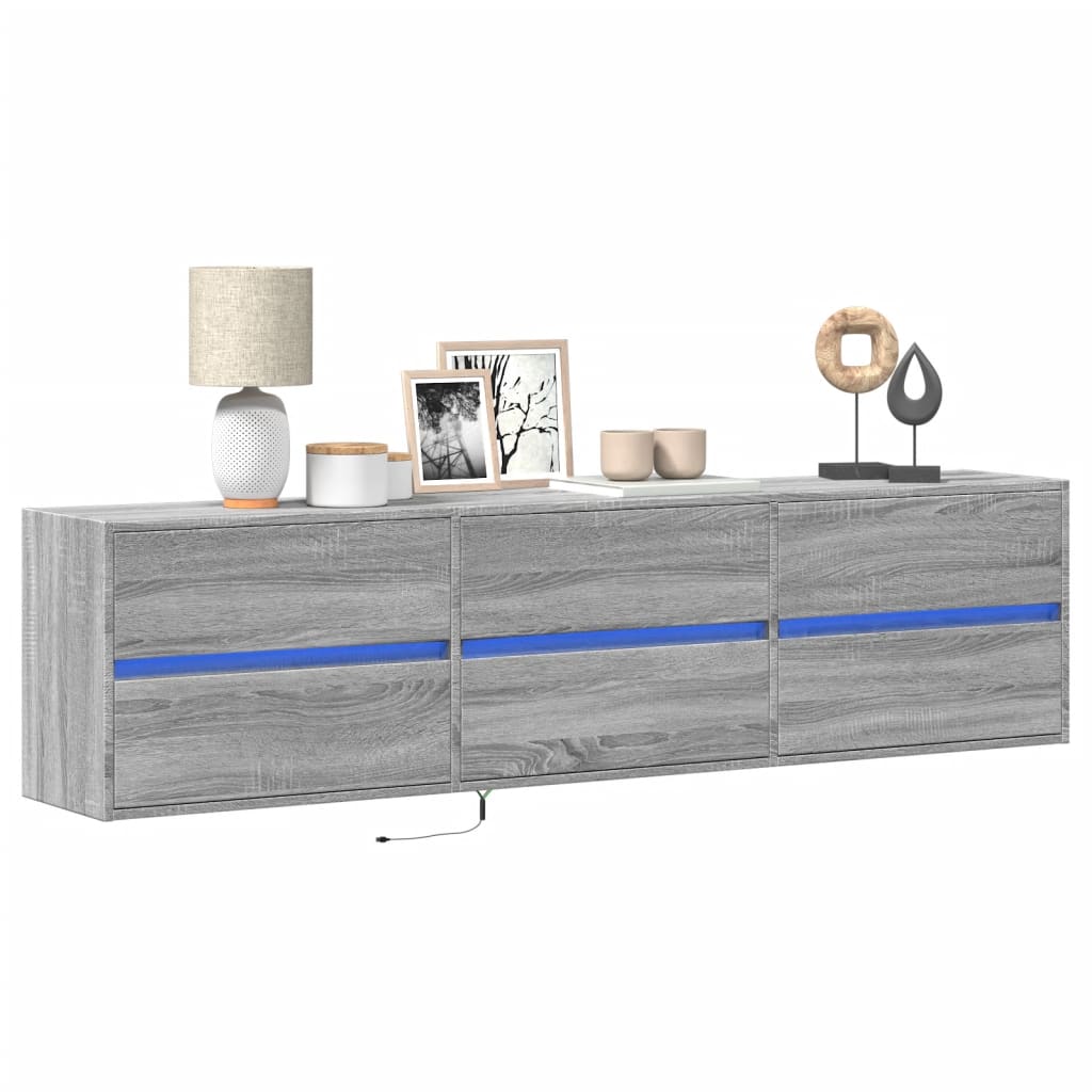 TV-Wandschrank mit LED Grau Sonoma 180x31x45 cm