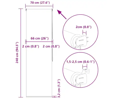 Duschrollo 70x240 cm Stoffbreite 66 cm