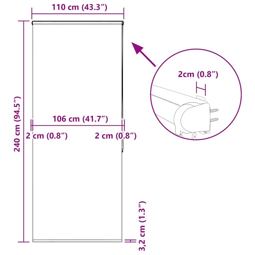 Duschrollo mit Kassette 110x240 cm Stoffbreite 106 cm