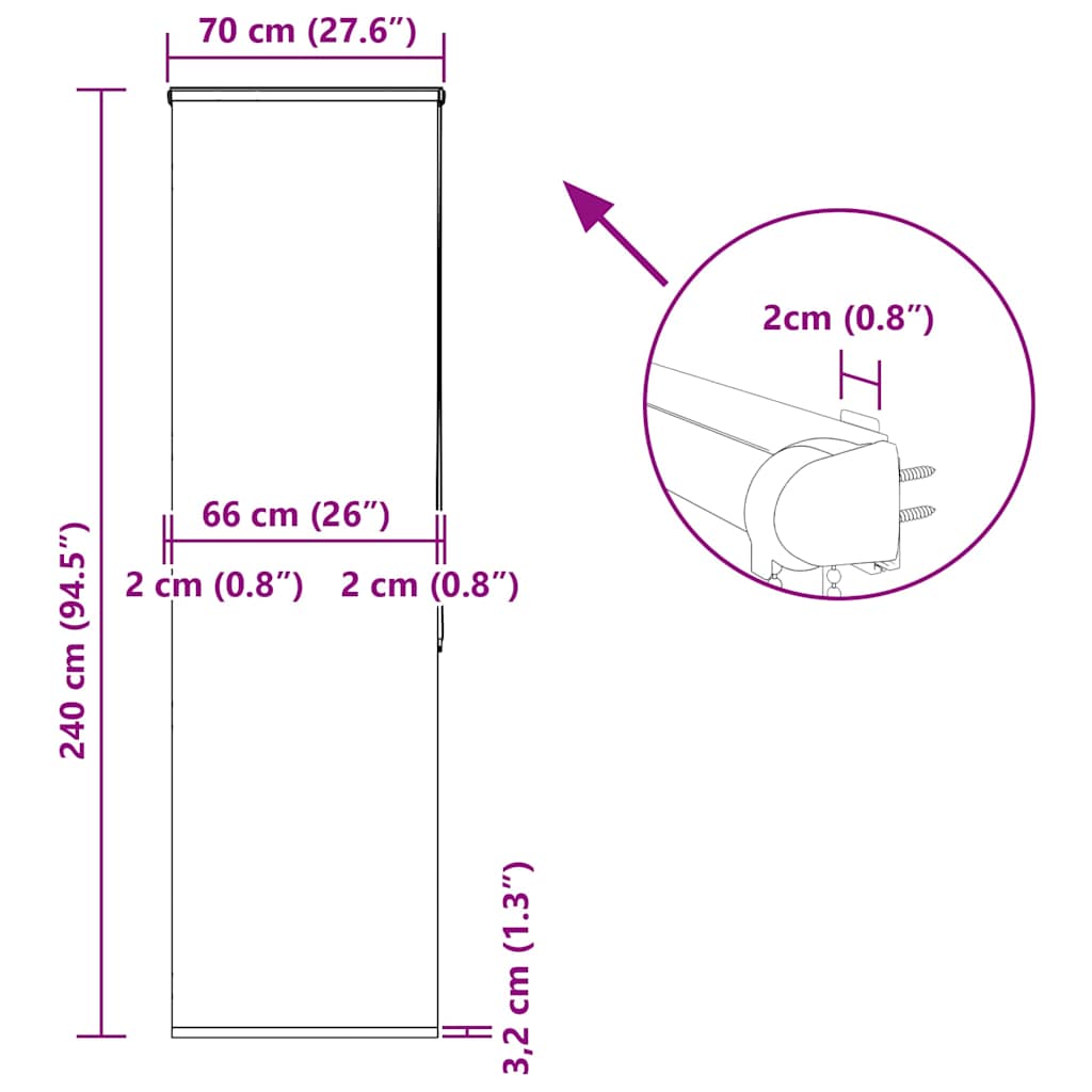 Duschrollo mit Kassette 70x240 cm Stoffbreite 66 cm