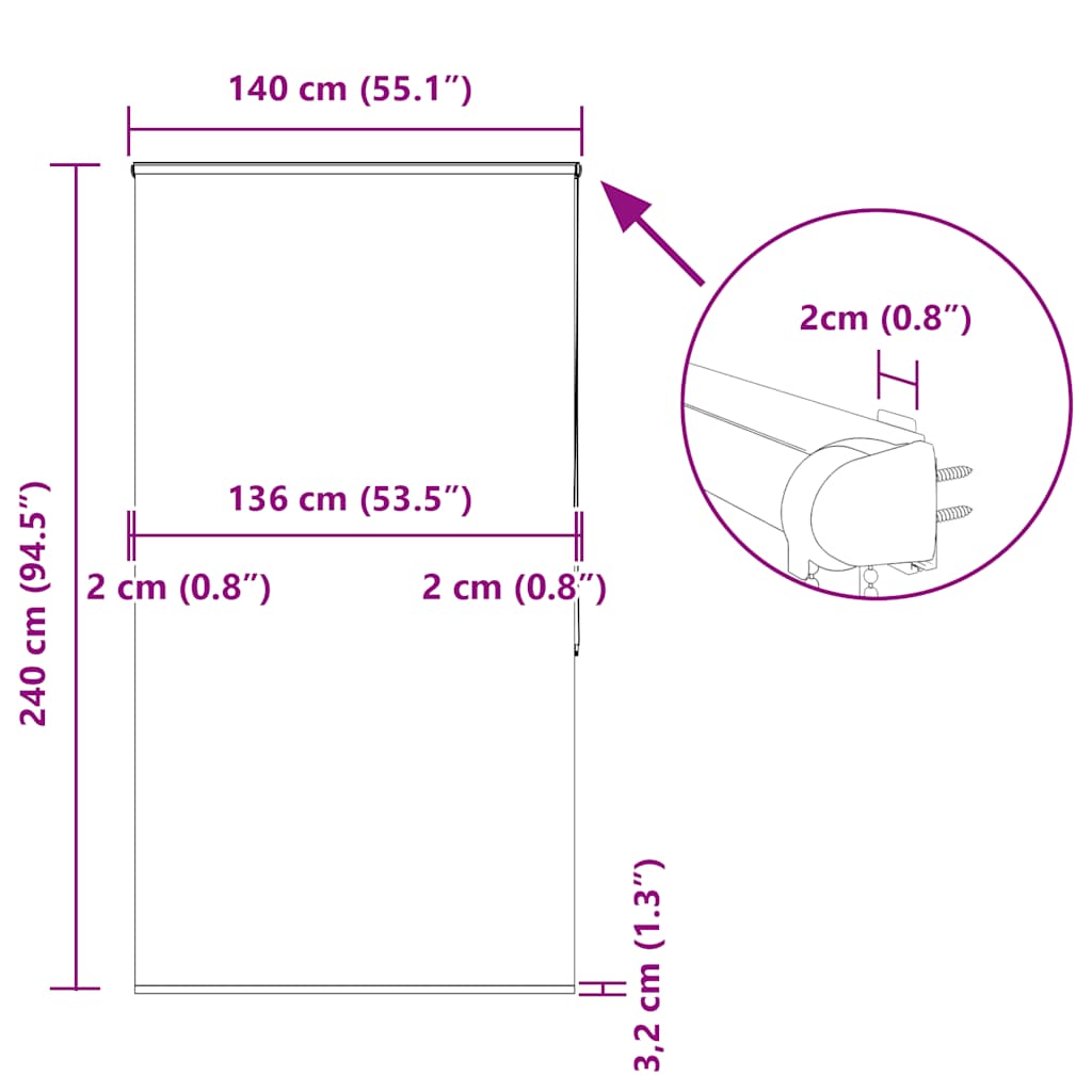 Duschrollo mit Kassette 140x240 cm Stoffbreite 136 cm