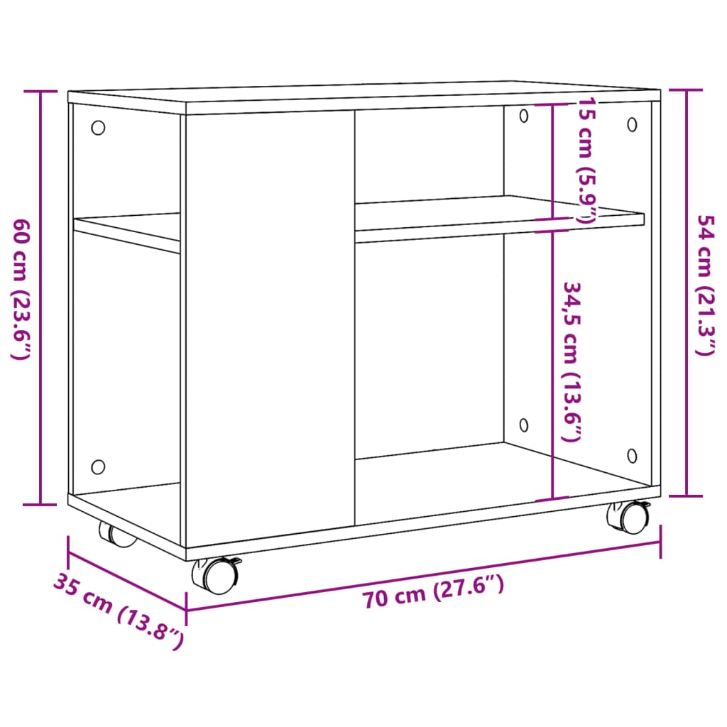 Beistelltisch mit Rollen Sonoma Eiche 70x35x60 cm Holzwerkstoff