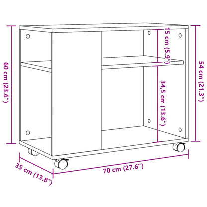 Beistelltisch mit Rollen Sonoma Eiche 70x35x60 cm Holzwerkstoff