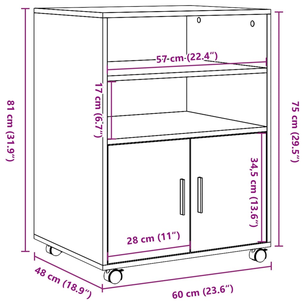 Rollschrank Artisan-Eiche 60x48x81 cm Holzwerkstoff