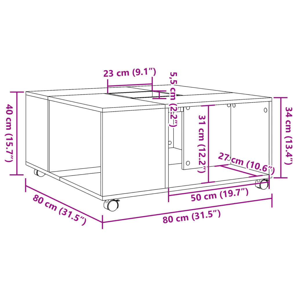 Couchtisch Schwarz 80x80x40 cm Holzwerkstoff