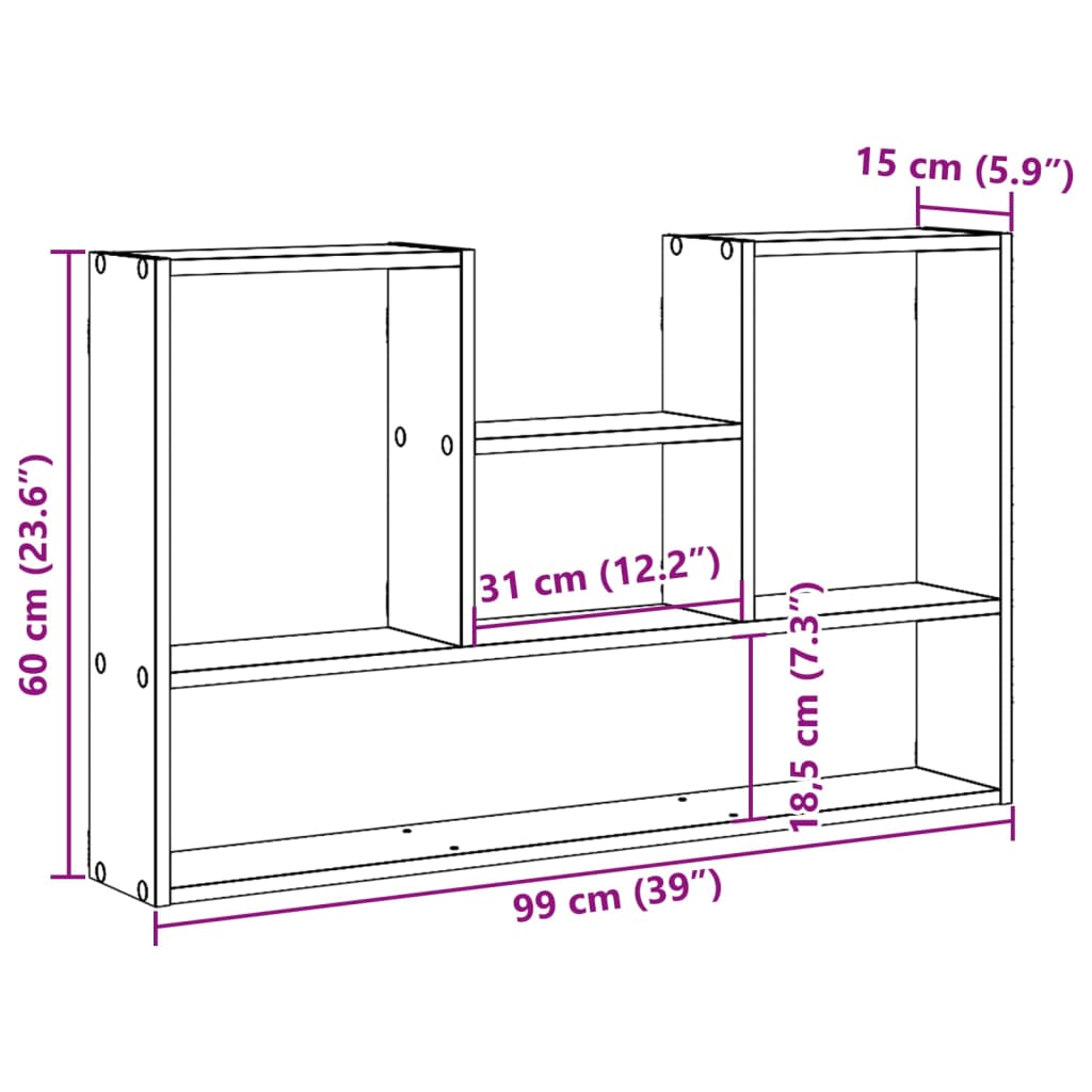 Wandregal Grau Sonoma 99x15x60 cm Holzwerkstoff