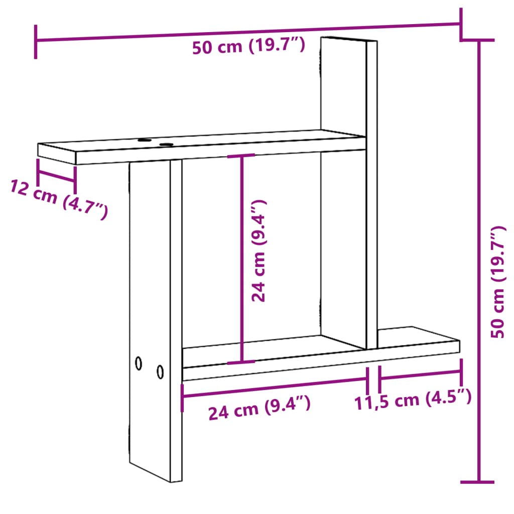 Wandregale 2 Stk. Schwarz 50x12x50 cm Holzwerkstoff