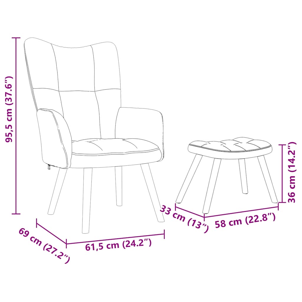 Relaxsessel mit Hocker Hellgrau Stoff