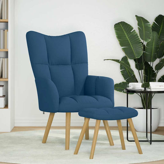 Relaxsessel mit Hocker Blau Stoff