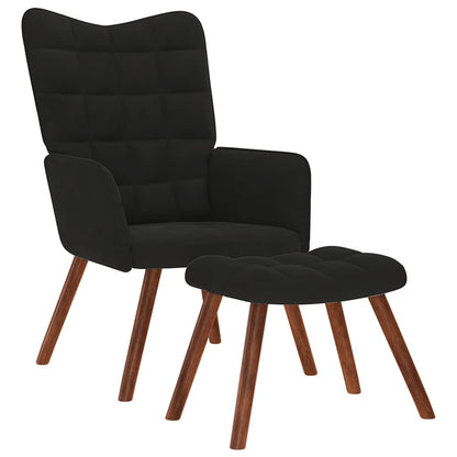 Relaxsessel mit Hocker Schwarz Samt