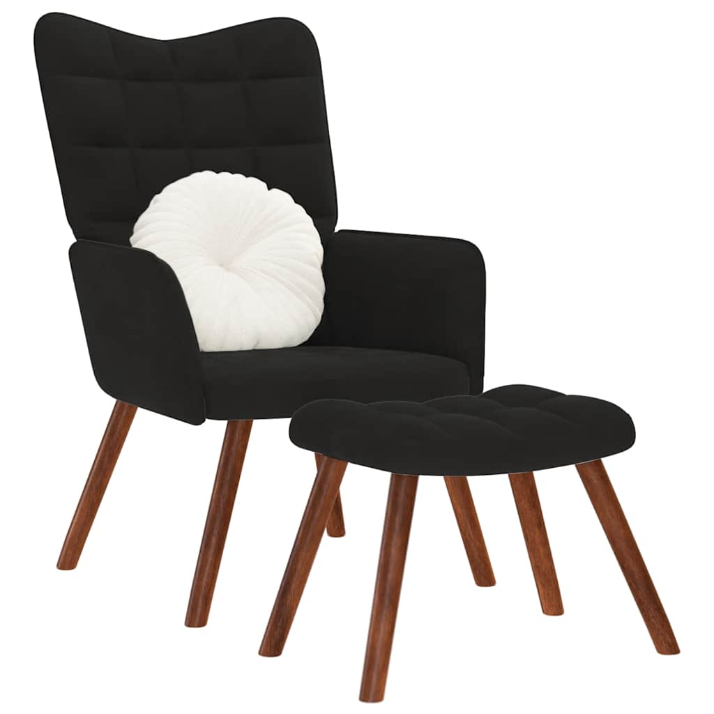 Relaxsessel mit Hocker Schwarz Samt