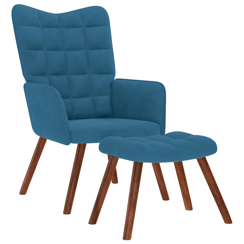 Relaxsessel mit Hocker Blau Samt