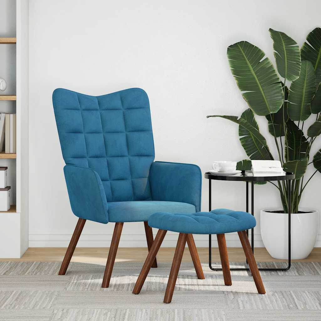 Relaxsessel mit Hocker Blau Samt