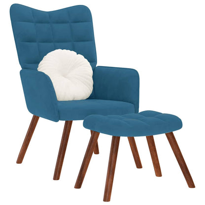 Relaxsessel mit Hocker Blau Samt