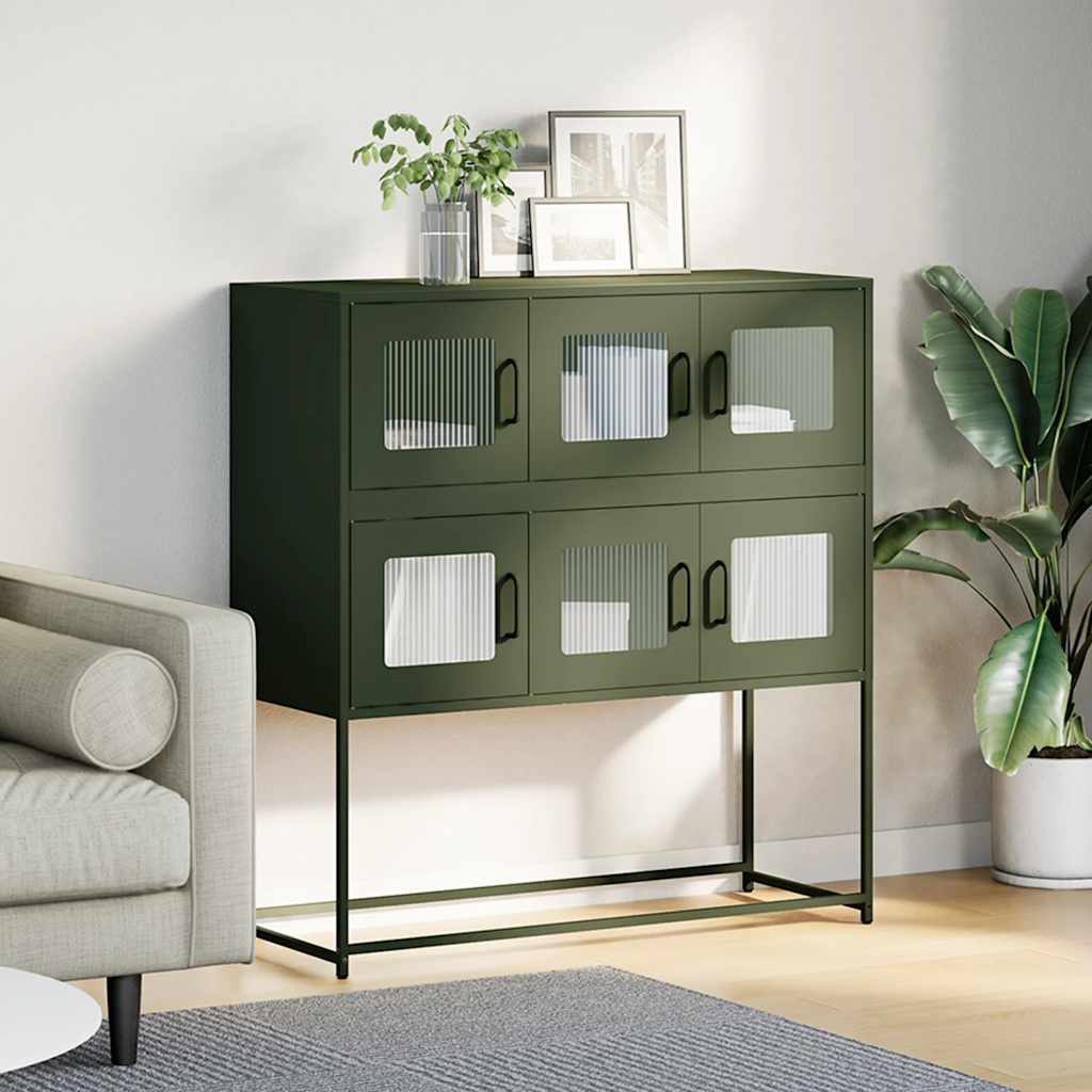 Sideboard Olivgrün 100,5x39x107 cm Kaltgewalzter Stahl