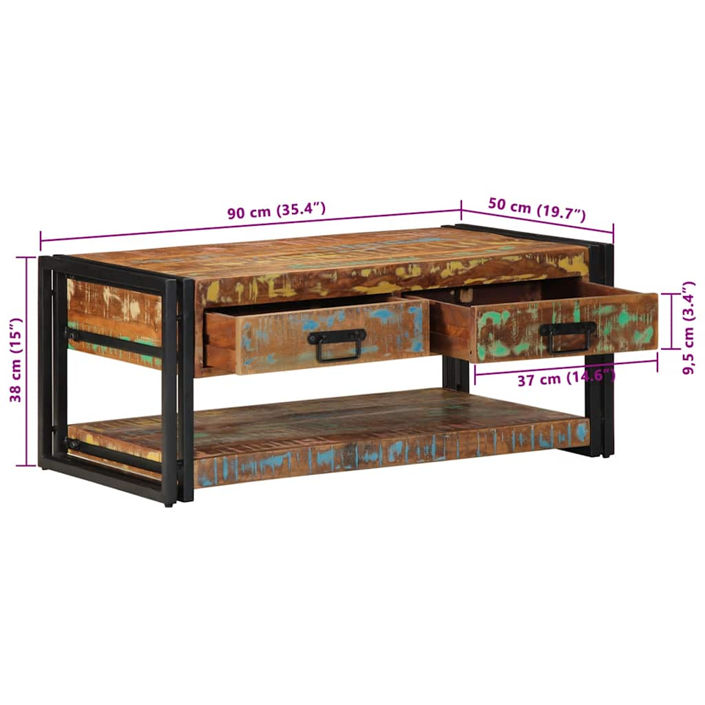 Couchtisch Mehrfarbig 90x50x38 cm Altholz Massiv