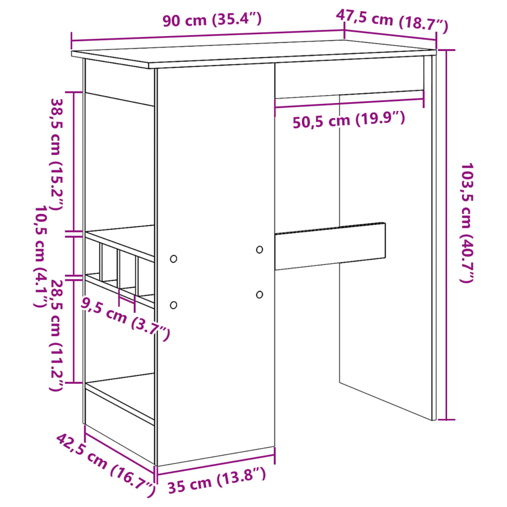 Bartisch mit Regal Altholz-Optik 90x47,5x103,5 cm Holzwerkstoff