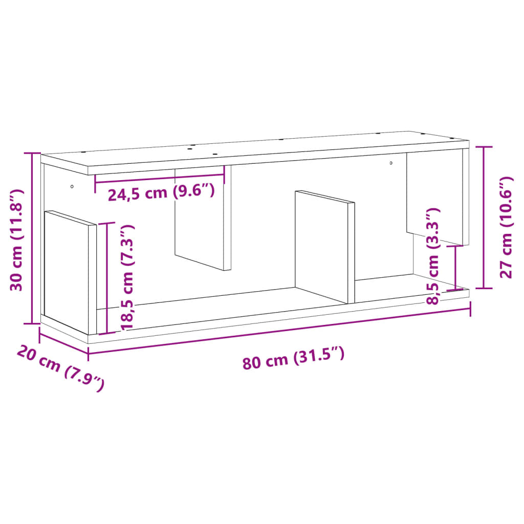 Wandschrank 80x20x30 cm Altholz-Optik Holzwerkstoff