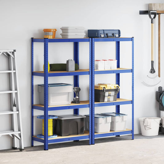 Lagerregale mit 4 Böden 2 Stk. Blau Stahl & Holzwerkstoff