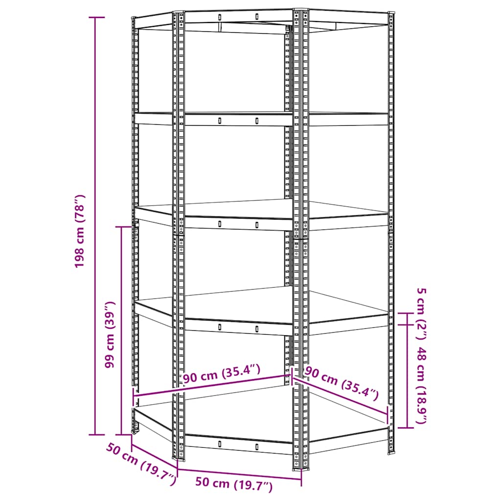 Eckregal mit 5 Böden Silbern Stahl & Holzwerkstoff