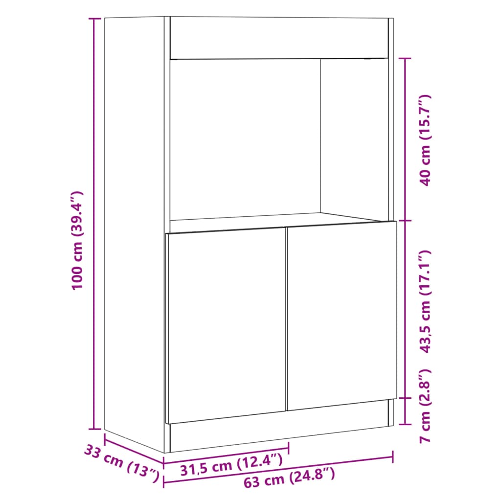 Highboard Altholz-Optik 63x33x100 cm Holzwerkstoff