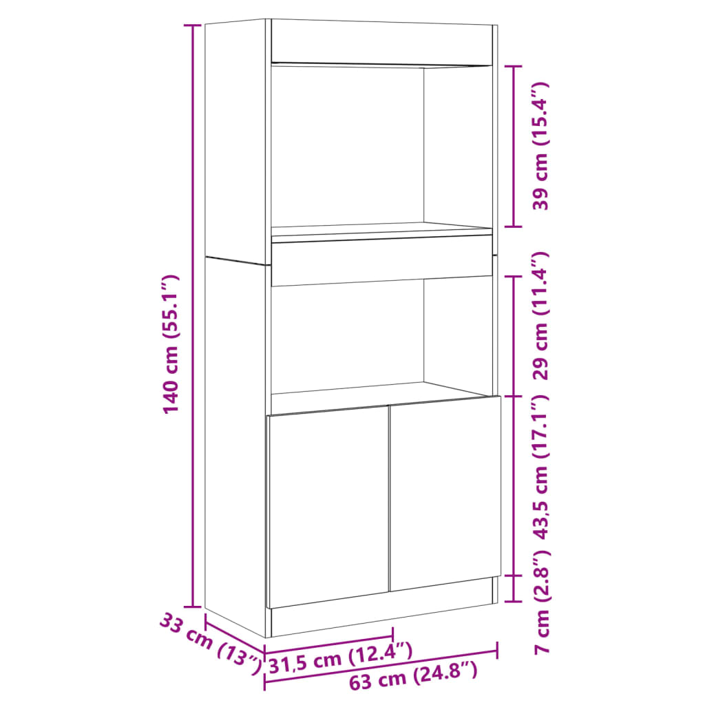 Highboard Altholz-Optik 63x33x140 cm Holzwerkstoff