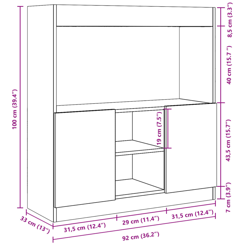 Highboard Altholz-Optik 92x33x100 cm Holzwerkstoff